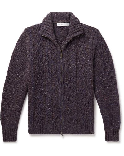 Inis Meáin Cable-knit Donegal Merino Wool And Cashmere-blend Zip-up Cardigan - Blue