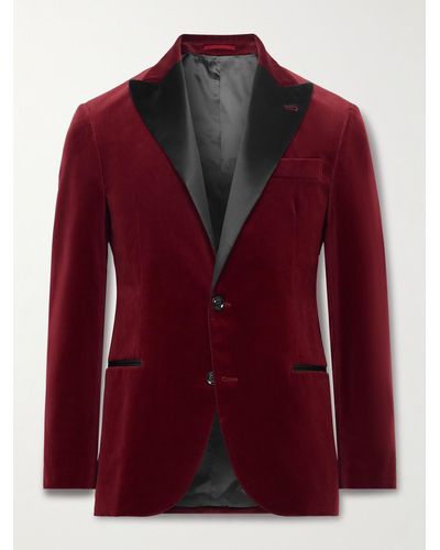 Brunello Cucinelli Slim-fit Satin-trimmed Cotton-velvet Tuxedo Jacket - Red