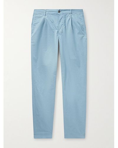 Incotex Pantaloni a gamba affusolata in gabardine di cotone stretch con pinces - Blu