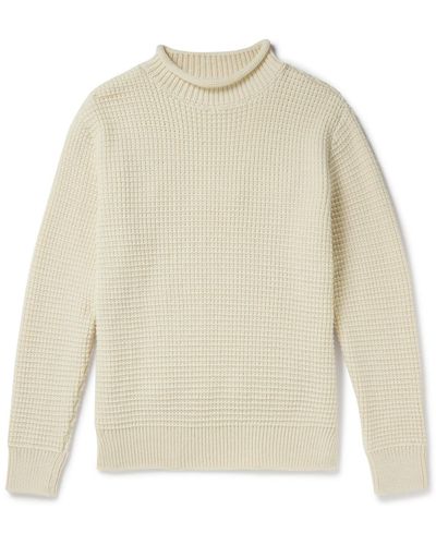 Sunspel Waffle-knit Merino Wool Mock-neck Sweater - White