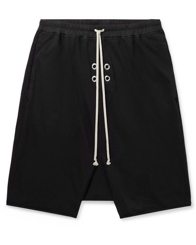 Rick Owens Pods Straight-leg Eyelet-embellished Cotton-jersey Drawstring Shorts - Black