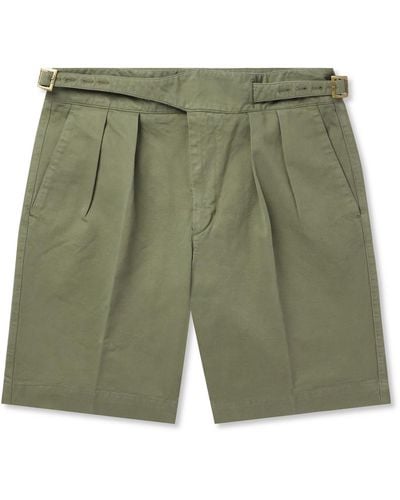 Rubinacci Manny Straight-leg Pleated Cotton-twill Shorts - Green