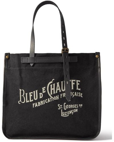 Bleu De Chauffe Bazar Logo-print Leather-trimmed Cotton-canvas Tote Bag - Black