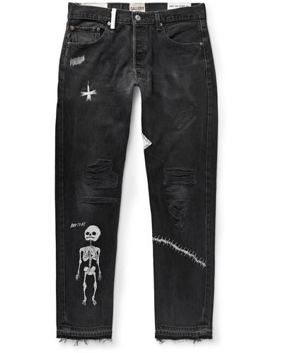 GALLERY DEPT. Slim-fit Straight-leg Painted Embroidered Distressed Jeans - Black