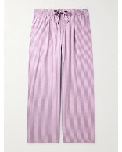 Tekla Birkenstock Gerade geschnittene Pyjama-Hose aus gestreifter Biobaumwollpopeline mit Bundfalten - Pink