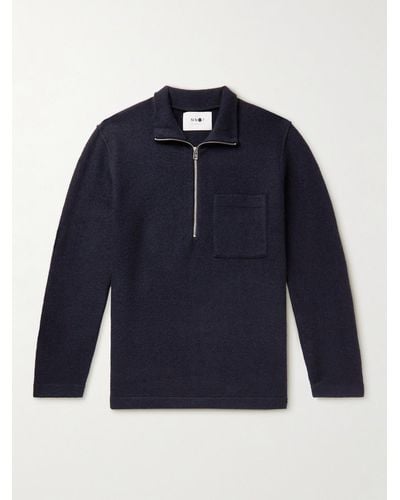 NN07 Pullover in lana merino con mezza zip Anders - Blu