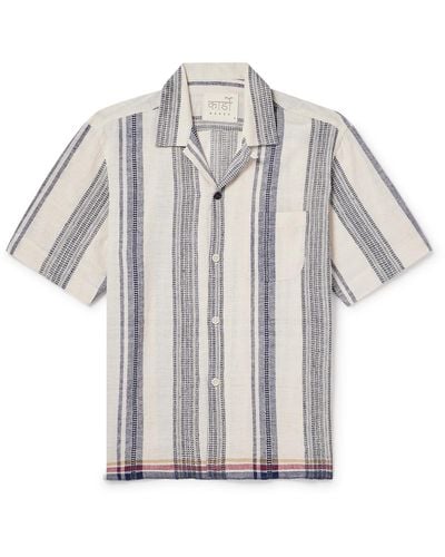 Kardo Ayo Convertible-collar Striped Embroidered Cotton Shirt - White
