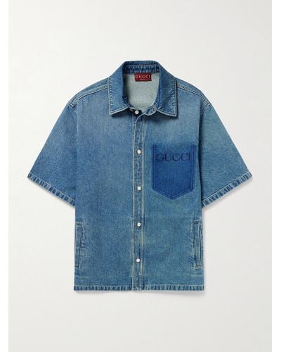 Gucci Oversized-Jeanshemd aus vorgewaschenem Denim - Blau