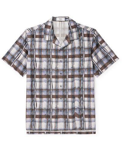 Theory Lucas Ossendrijver Convertible-collar Checked Silk-blend Shirt - White