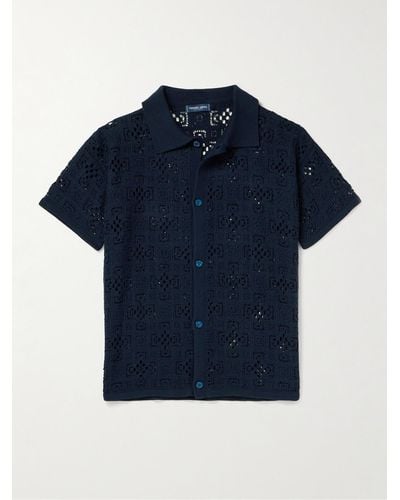 Frescobol Carioca Raul Crocheted Cotton Shirt - Blue