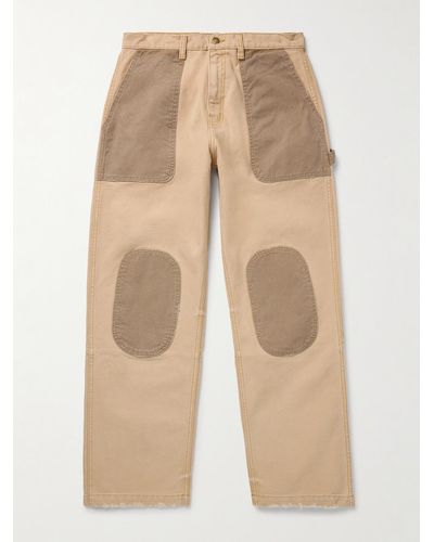 CHERRY LA Safari Straight-leg Distressed Two-tone Cotton-canvas Trousers - Natural