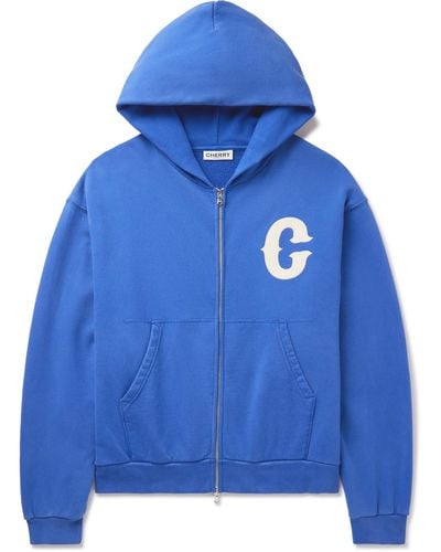 CHERRY LA Logo-appliquéd Cotton-jersey Zip-up Hoodie - Blue