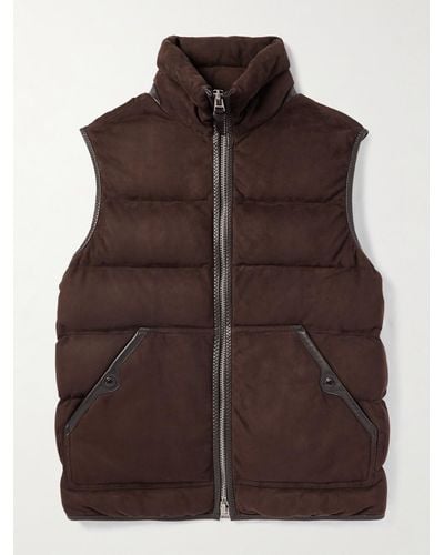 Tom Ford Slim-fit Quilted Leather-trimmed Suede Down Gilet - Brown