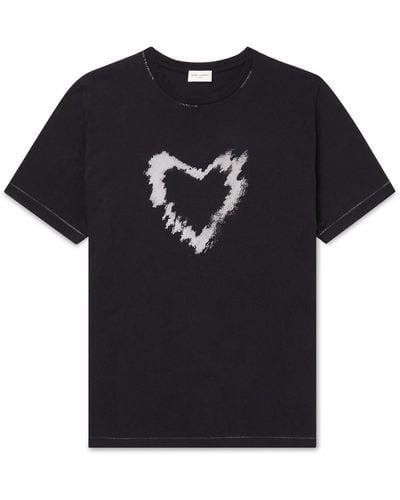 Saint Laurent Distressed Printed Cotton-jersey T-shirt - Black