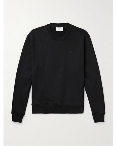 Ami Paris Logo-embroidered Cotton-jersey Sweatshirt - Black