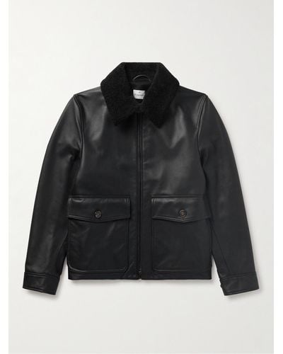 Kingsman Shearling-trimmed Full-grain Leather Jacket - Black