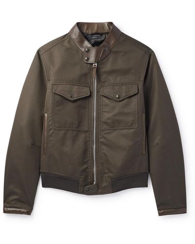 Tom Ford Leather-trimmed Cotton-blend Bomber Jacket - Brown