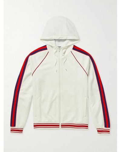 Gucci Webbing-trimmed Jacquard-knit Hooded Bomber Jacket - Red