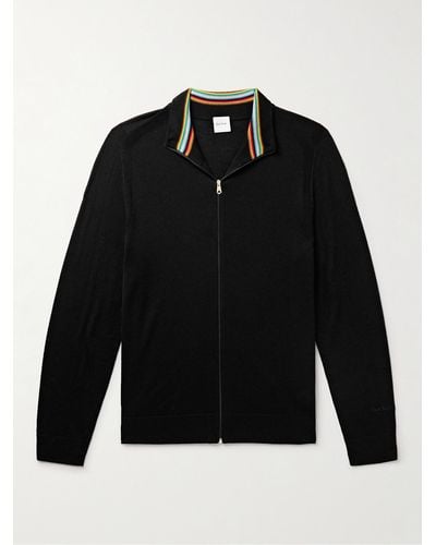 Paul Smith Merino Wool Zip-up Cardigan - Black