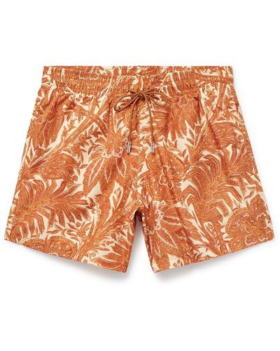 Etro Slim-fit Mid-length Logo-appliquéd Printed Swim Shorts - Orange