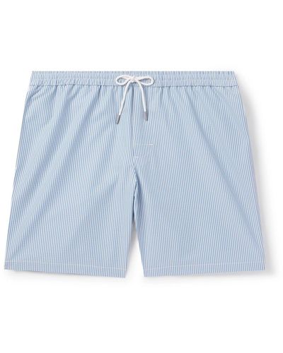 Club Monaco Bo Straight-leg Mid-length Striped Seersucker Swim Shorts - Blue