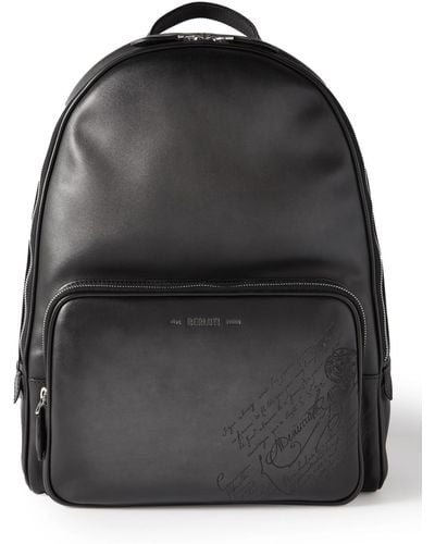 Berluti Scritto Logo-debossed Leather Backpack - Black