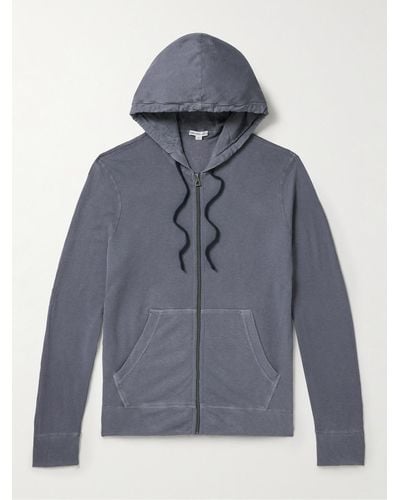 James Perse Garment-dyed Cotton-jersey Hoodie - Blue