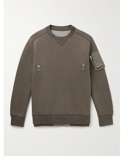 Sacai Nylon-trimmed Cotton-blend Jersey Sweatshirt - Grey