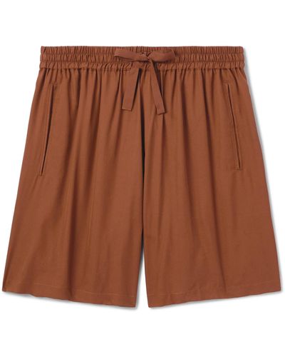 Umit Benan Julian Straight-leg Silk Drawstring Shorts - Brown