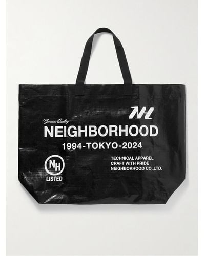 Neighborhood Tote bag in tela spalmata con logo - Nero