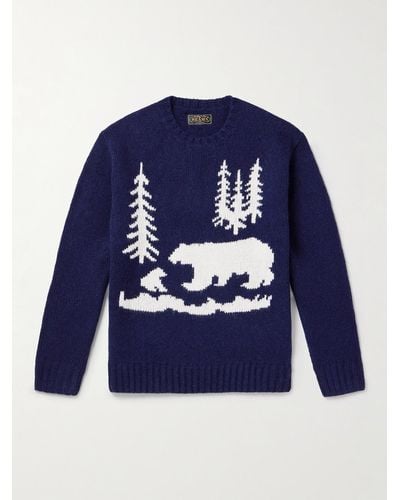 Beams Plus Intarsia Wool Sweater - Blue