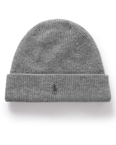 Polo Ralph Lauren Logo-embroidered Ribbed Cashmere Beanie - Gray