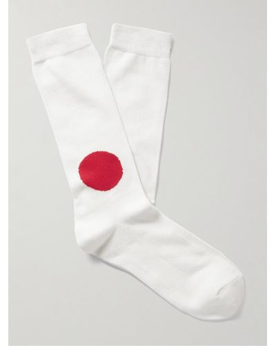 Blue Blue Japan Socken aus einer Baumwollmischung mit Intarsienmotiv - Weiß