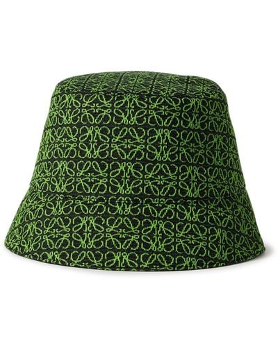 Loewe Reversible Logo-jacquard Cotton-blend And Shell Bucket Hat - Green
