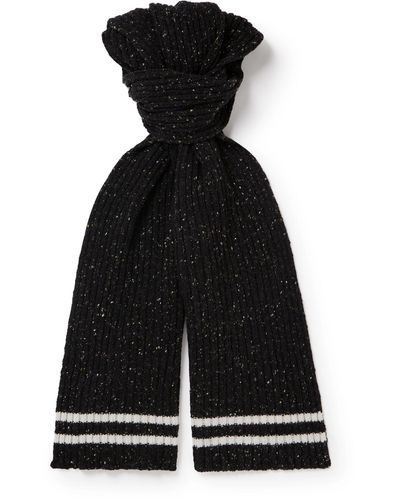 MR P. Striped Ribbed Donegal Merino Wool And Wool-blend Scarf - Black