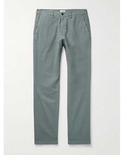 Hartford Tyron Slim-fit Straight-leg Cotton And Linen-blend Twill Trousers - Blue