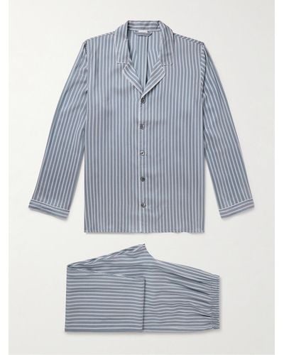 Zimmerli Camp-collar Striped Woven Pyjama Set - Blue