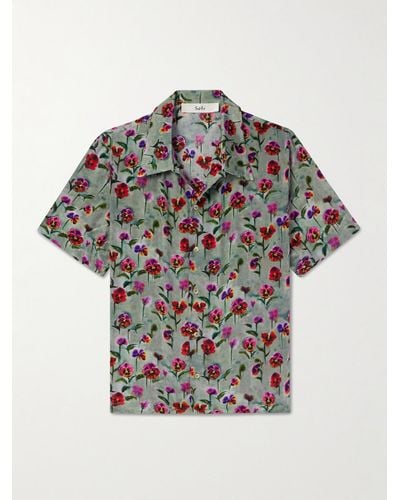 Séfr Noam Camp-collar Floral-print Satin Shirt - Grey