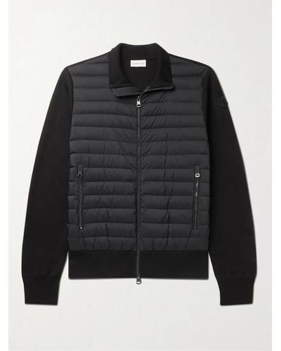 Moncler Slim-fit Panelled Cotton-blend And Quilted Shell Down Zip-up Cardigan - Black