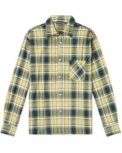 Acne Studios Sandres Logo-appliquéd Checked Cotton-flannel Shirt - Green