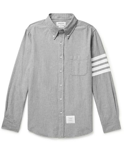 Thom Browne Button-down Collar Striped Cotton-chambray Shirt - Gray