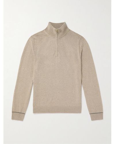 Paul Smith Ribbed Cotton And Linen-blend Half-zip Jumper - Natural