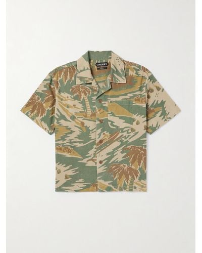 CHERRY LA Camp-collar Printed Cotton-twill Shirt - Green