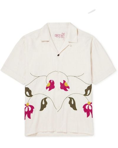 Kardo Craft Ayo Convertible-collar Embroidered Cotton Shirt - White