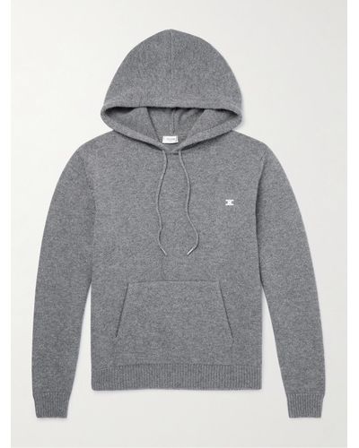 CELINE HOMME Logo-embroidered Wool And Cashmere-blend Hoodie - Grey