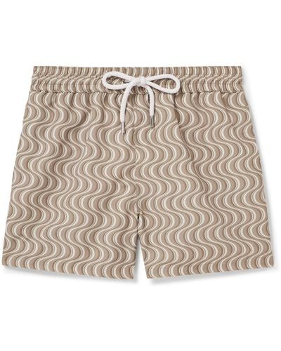 Frescobol Carioca Straight-leg Short-length Printed Recycled Swim Shorts - Natural