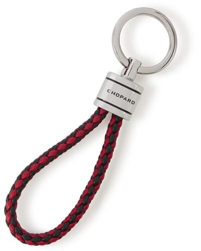 Chopard Braided Leather And Silver-tone Keyring - Red