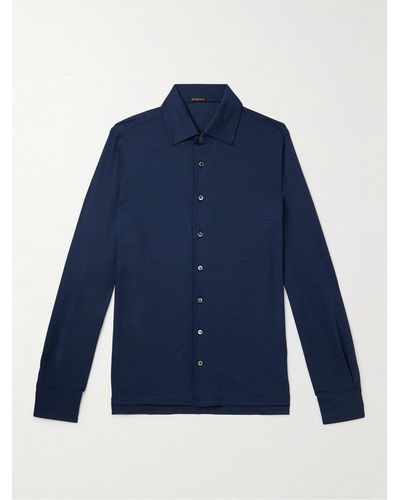 Rubinacci Hemd aus Woll-Piqué - Blau