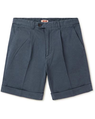 Baracuta Straight-leg Pleated Cotton-gabardine Shorts - Blue