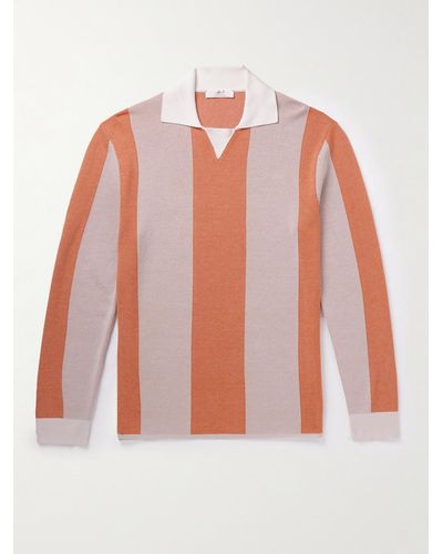MR P. Striped Two-tone Honeycomb-knit Cotton-blend Polo Shirt - Pink